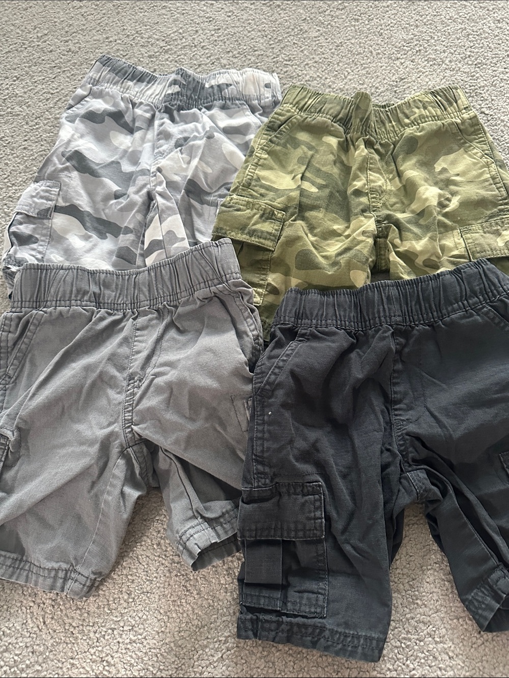 Kids Cargo Shorts Bundle - Gray, Olive Camo, Light Gray, Charcoal